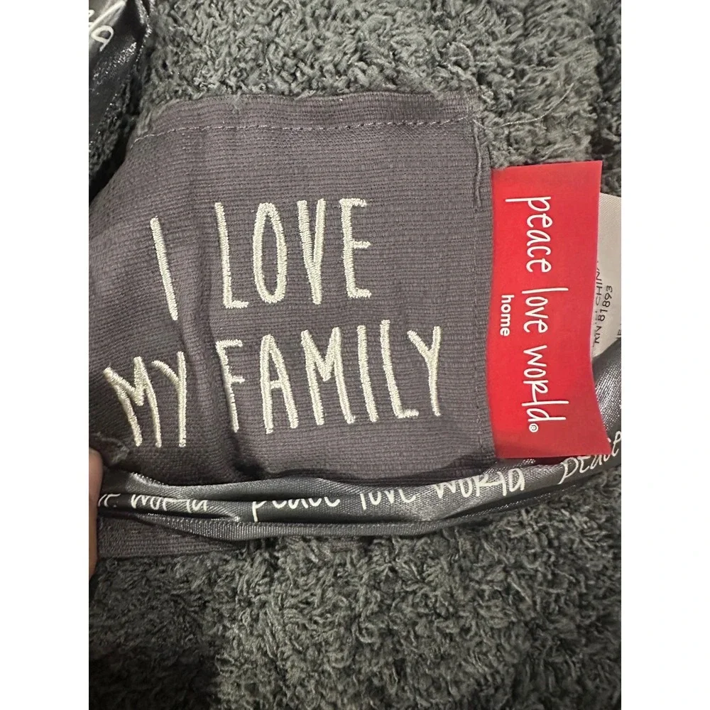 Peace Love World Home Gray Plush Pom Pom Throw Blanket I Love My Family 60x70